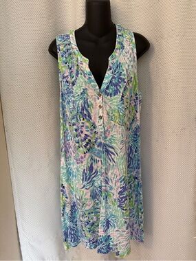 Lilly Pulitzer Sleeveless Tropical Floral Cover-Up in Blue & Green